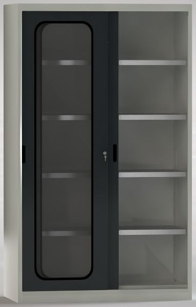 KLW Schiebetürenschrank ohne Mitteltrennwand, 2000x1200x525mm HxBxT, Acrylglas-Türen, abschließbar, 4 verstellbare Böden, 7SN-QL2000FB-2012XRB