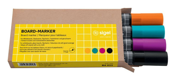 sigel Boardmarker Rundspitze - nachfüllbar, 2 - 3 mm, sortiert, 4 Stück, BA011