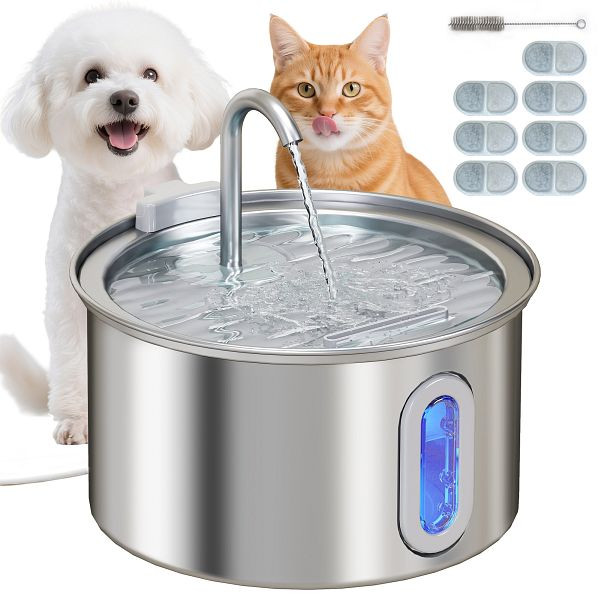 PawHut Katzenbrunnen 2,5L Trinkbrunnen für Katzen mit leiser Pumpe LED Aktivkohlefilter 19,4 x 19,4 x 18,7 cm, D08-073V90SR