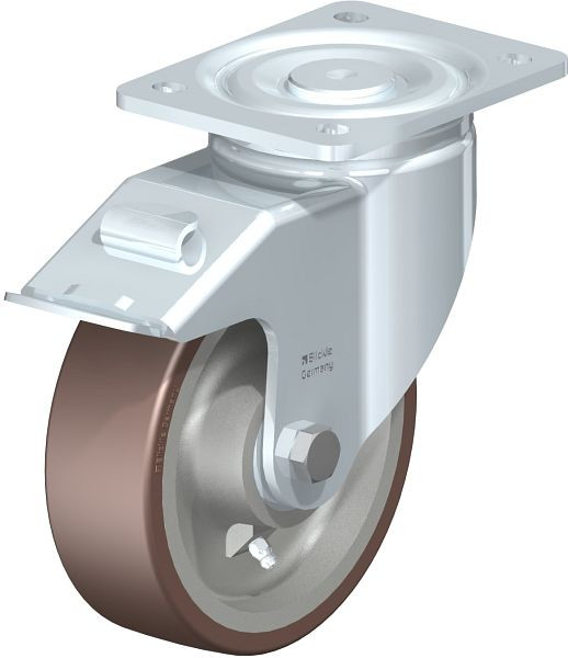 Blickle LH-GB 160K-FI Stahlblech-Lenkrolle, Schwerlast-Ausführung, mit Anschraubplatte & Feststeller, Blickle Besthane®, Braun, 742236