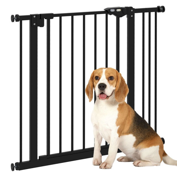 PawHut Türschutzgitter für Hunde, Absperrgitter, Schutzgitter für Haustiere, Metall, Kunststoff, 74-87 cm, Schwarz, D06-096V02BK