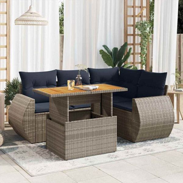 vidaXL 5-teilige Garten-Sofagarnitur mit Kissen Grau Poly Rattan, 3327260