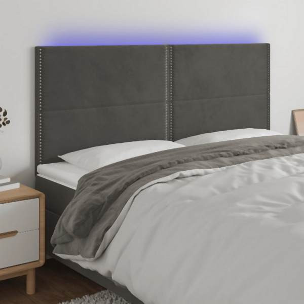 vidaXL LED Kopfteil Dunkelgrau 160x5x118/128 cm Samt, 3122339