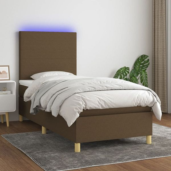 vidaXL Boxspringbett mit Matratze & LED Dunkelbraun 90x190 cm Stoff, 3135240