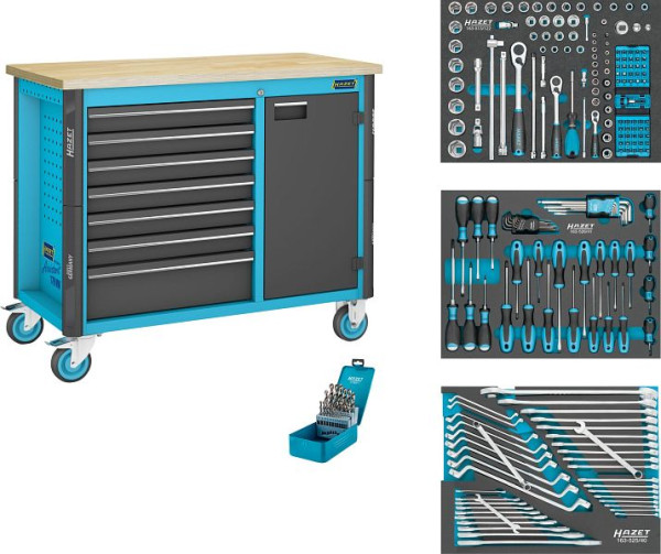 Hazet Fahrbare Werkbank, Schubladen, flach: 6 x 81 x 522 x 398 mm, Schubladen, hoch: 1 x 166 x 522 x 398 mm, Anzahl Werkzeuge: 228, 179NW-7/228