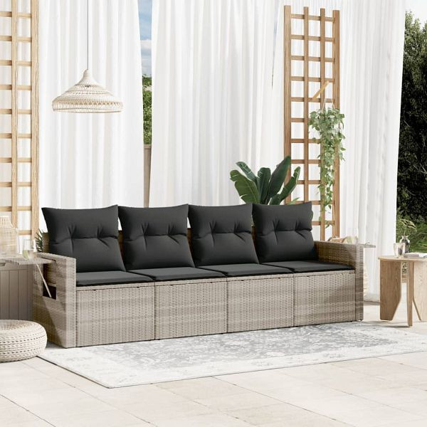 vidaXL 4-teilig Garten-Sofagarnitur mit Kissen Hellgrau Poly Rattan, 3252219