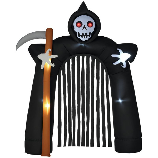 HOMCOM Große Halloween-Gartendokration Sensenmann-Torbogen selbstaufblasbar LED-Beleuchtung, 844-712V90BK