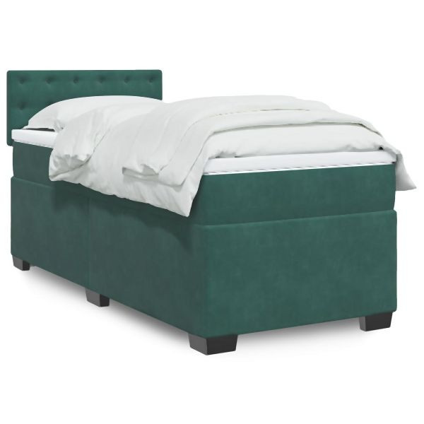 vidaXL Boxspringbett mit Matratze Dunkelgrün 90x200 cm Samt, 3286213