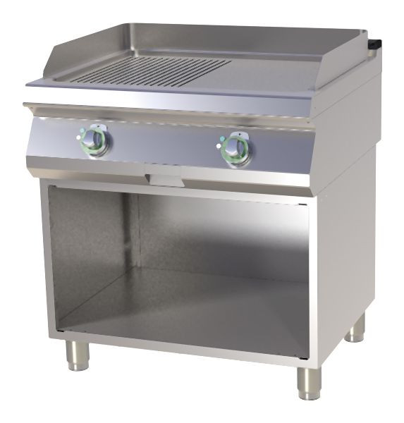 RM Thermik Serie 700, Gas-Grillplatte mit Unterbau, 800x730x900 mm, glatte/gerillte Grillfläche, FTHR-780G
