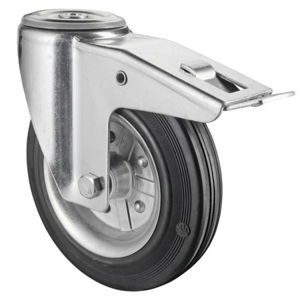 BS Rollen Transportrolle mit Feststeller, Breite 40 mm, Ø160 mm, bis 160 kg, Lauffläche Gummi schwarz, Radkörper Stahlfelge, Rollenlager, L121.B58.160