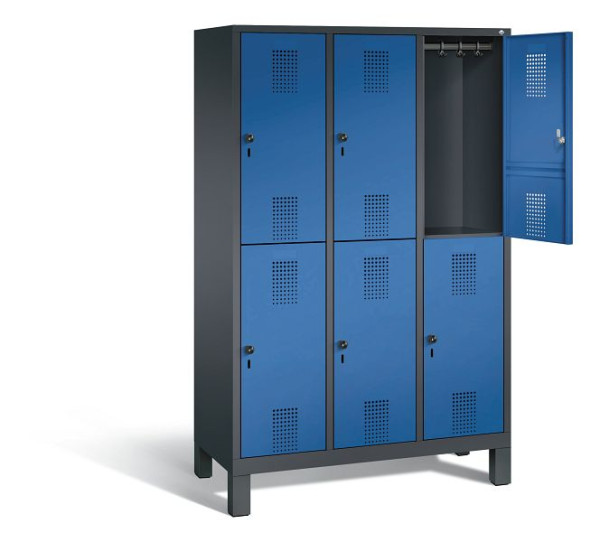 C+P Spind doppelstöckig Evolo, H1850xB1200xT500mm, Farbe: Schwarzgrau / Enzianblau, 48310-32 S10053