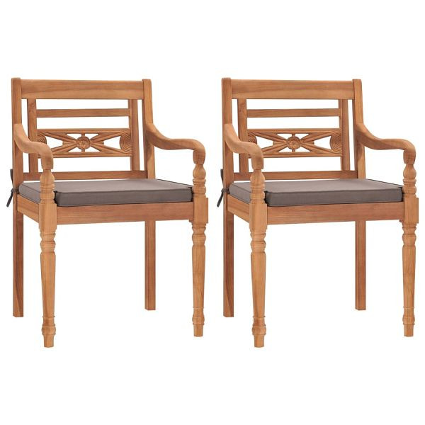 vidaXL Batavia-Stühle 2 Stück mit Dunkelgrauen Kissen Massivholz Teak, 316029