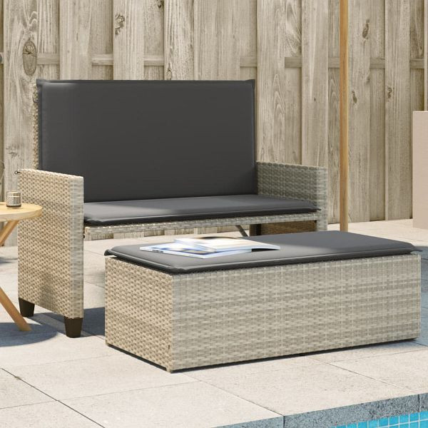 vidaXL Gartenbank mit Kissen und Hocker Hellgrau Poly Rattan, 368412
