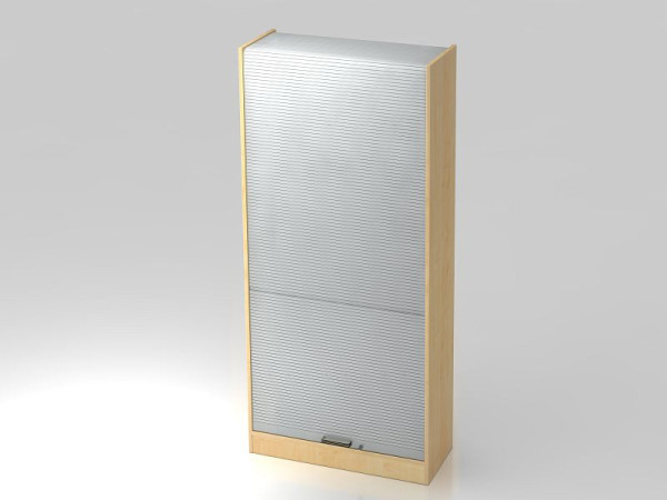 Hammerbacher Rollladenschrank vertikal 90cm, 5OH Streifengriff Ahorn/Silber, 90x40x200,4 cm (BxTxH), VSET90/3/S/SG