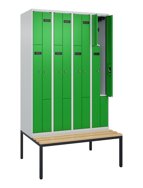 C+P Z-Spind Evolo PLUS, 8 Fächer, 2120x1200x815mm, 7035/6037, Zylinderschloss, Material Sitzfläche Buche-Hartholz, Sitzbank, 0490537-408 S10035