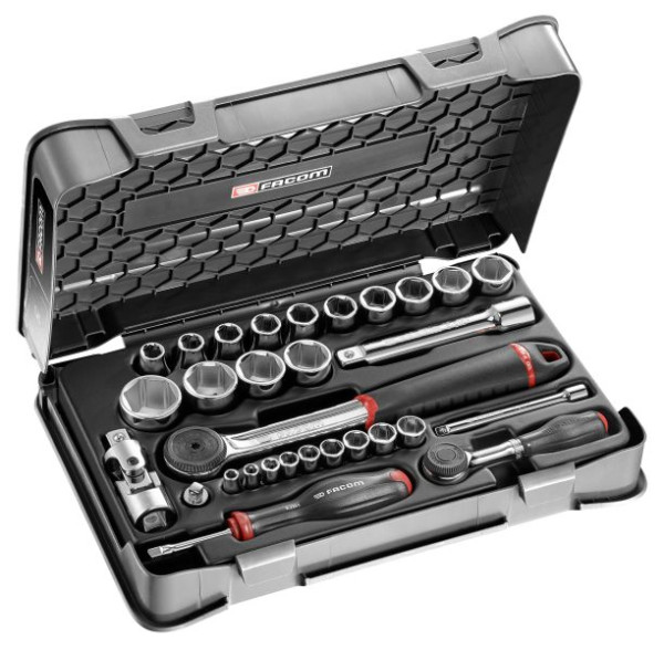 Facom Steckschlüsselsortiment 1/4" - 1/2", 6-Kant, metrisch - 30 Teile - R.161B - S.360, RS.360-1PB