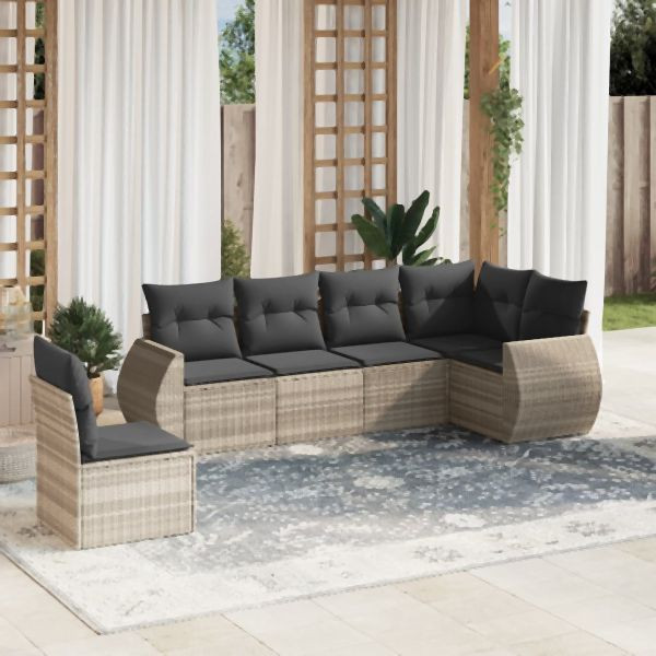 vidaXL 6-tlg. Garten-Sofagarnitur mit Kissen Hellgrau Poly Rattan, 3253769