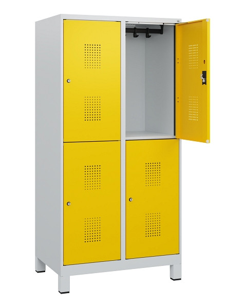 C+P Doppelstöckiger Spind Evolo PLUS, Füße, 4 Fächer, 1630x800x500mm, 7035/1023, Zylinderschloss, 0493105-22 S10020