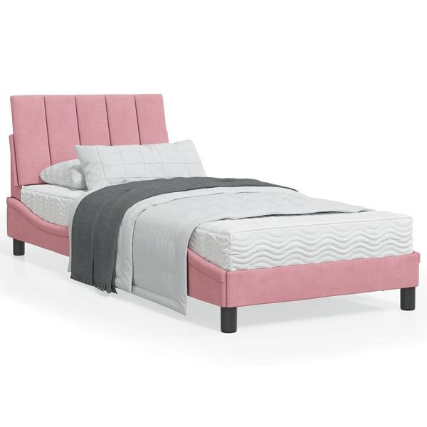 vidaXL Bett mit Matratze Rosa 90x200 cm Samt, 3208579, 8721012350625