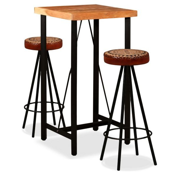 vidaXL Bar-Set 3-tlg. Akazie Massivholz, Echtleder und Canvas, 275129