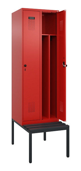 C+P Spind Evolo PLUS, 2 Abteile, 2120x600x815mm, 3020/3020, Drehriegel, Sitzfläche Kunststoff, Sitzbank, 0490507-20F S10079