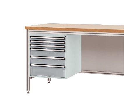 Manuflex Gehäuse-Unterbau für ALU-Arbeitstische, Nutzhöhe 500 mm mit 6 Schubfächern, für Tischtiefe 800 mm, Alusilber, ZB4922.9006