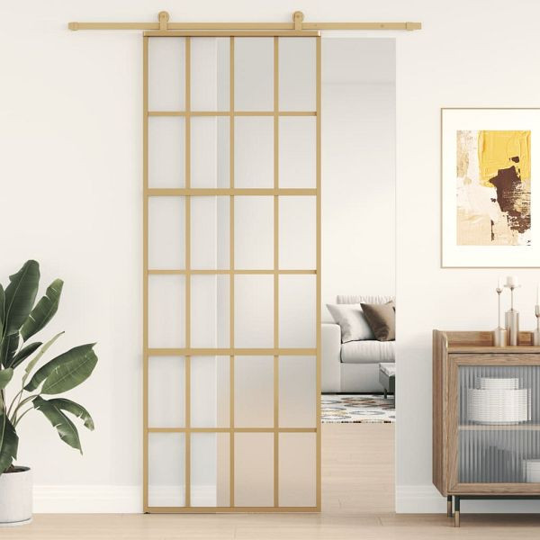 vidaXL Schiebetür Golden 76x205 cm Matt ESG-Glas und Aluminium, 155175