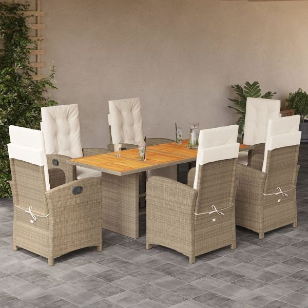 vidaXL 7-teilig Garten-Essgruppe mit Kissen Beige Poly Rattan, 3212508