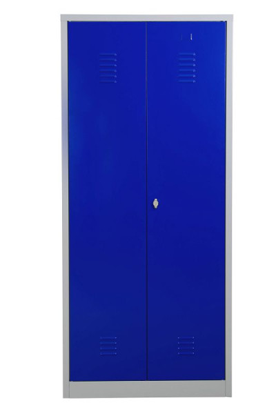Gürkan Putzmittelschrank, 50 x 80 x 180 cm, Lichtgrau, Enzianblau, Vorhangschloss, links 4 Fächer, CLC/HD.1880, 104532