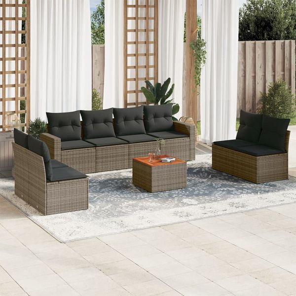 vidaXL 9-tlg. Garten-Sofagarnitur mit Kissen Grau Poly Rattan, 3224086