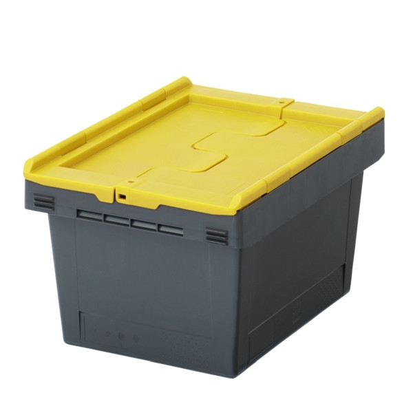 BITO Mehrwegbehälter MBD43221 Eco Regranulat schwarz Deckel/Stecklager postgelb, C0402-0429