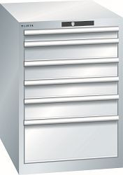 LISTA Schubladenschrank 27x36E (BxTxH) 564x725x850mm KEY Lock, Lichtgrau, 6 Schubladen, Fronthöhen: 75 - 250 mm, 78.529.020