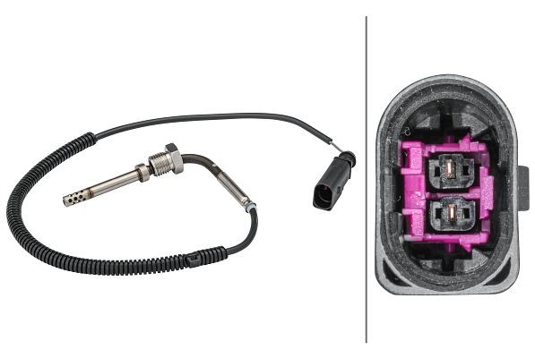 HELLA Sensor, Abgastemperatur, 2-polig, geschraubt, Kabel: 490mm, 6PT 358 181-501