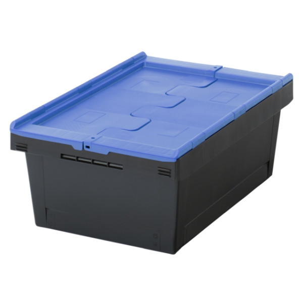 BITO Mehrwegbehälter MBD64221 Eco Regranulat schwarz Deckel/Stecklager blau, C0402-0433