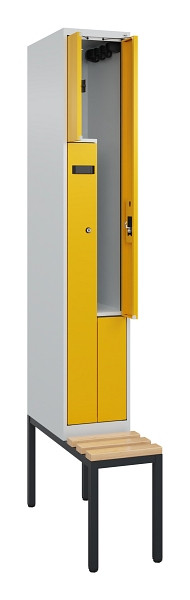 C+P Z-Spind Evolo PLUS, Bank, 2 Fächer, 2120x300x815mm, 7035/1004, Zylinderschloss, Sitzfläche Buche-Hartholz, Sitzbank, 0490537-102 S10023