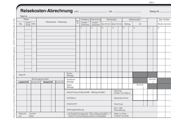 Eichner Reisekosten-Abrechnung Z508 A5, stabile Ausführung, 9606-00188