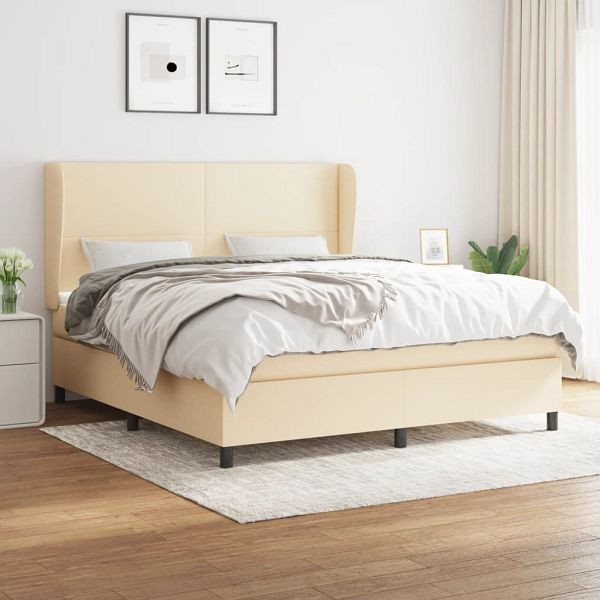 vidaXL Boxspringbett mit Matratze Creme 180x200 cm Stoff, 3127826