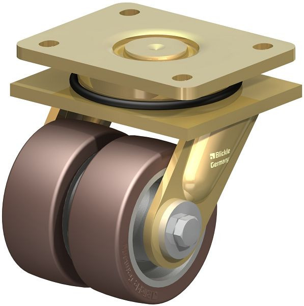 Blickle LSD-GB 100K Stahlgeschweißte Schwerlast-Doppel-Lenkrolle, schwere Drehkranz-Ausführung, Blickle Besthane®, Braun, 755016