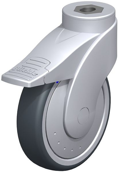 Blickle LWGXE-TPA 126XK-11-FI-ELS-FK Kunststoff-Lenkrolle WAVE, rostfrei, mit Rückenloch & Feststeller, Thermoplastisches Gummi-Elastomer, Grau, 747065