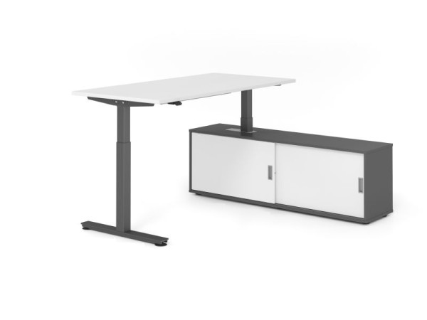 Hammerbacher Schreibtisch XMST16, 160x80cm, Platte: Weiß, T-Fuß Gestell Graphit, Höhe: 71 - 120 cm, Graphit / Weiß, VXMST16SB/W/G/G/W