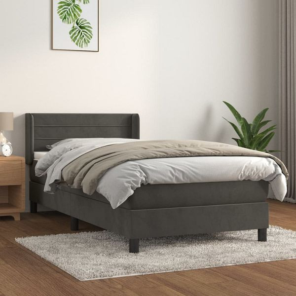 vidaXL Boxspringbett mit Matratze Dunkelgrau 100x200 cm Samt, 3131004
