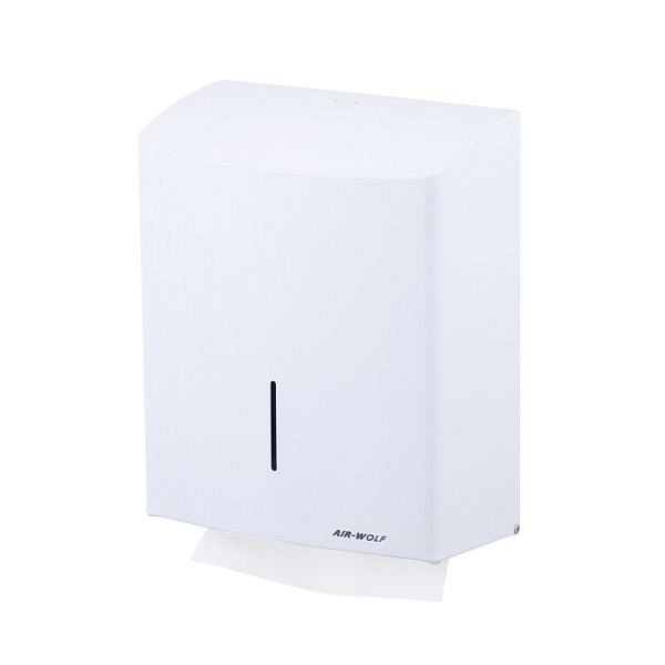 Air Wolf Papierhandtuchspender für bis zu 600 Falthandtücher, Serie Alpha, H x B x T: 333 x 265 x 141 mm, Edelstahl weiß, 60-112