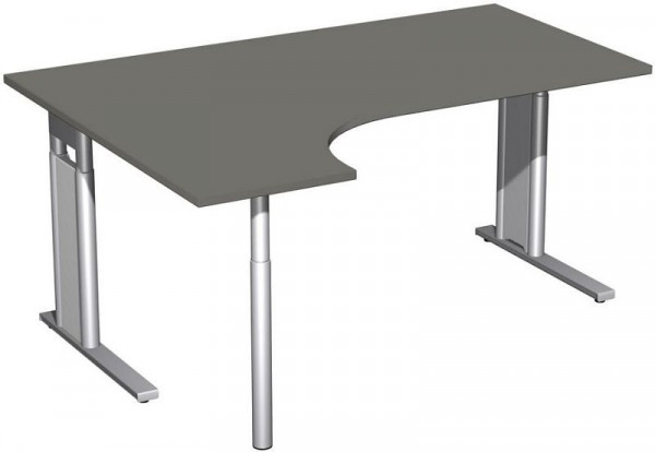 geramöbel PC-Schreibtisch links höhenverstellbar, C Fuß Blende optional, 1600x1200x680-820, Graphit/Silber, N-647308-GS