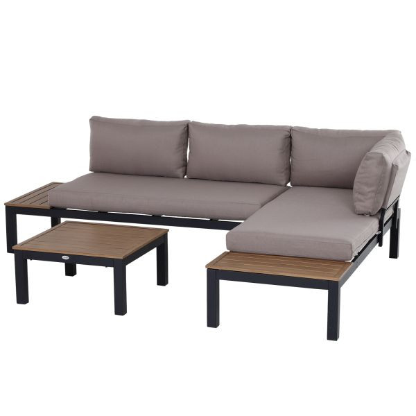 Outsunny 3-teiliges Gartenmöbel-Set mit Beistelltisch Sofa mit Kissen 164 x 74 x 69 cm, 84B-377