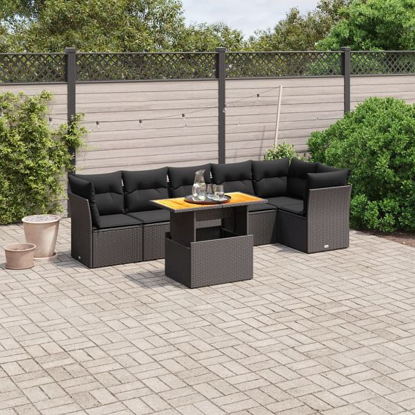 vidaXL 7-teilig Garten-Sofagarnitur mit Kissen Schwarz Poly Rattan, 3270838