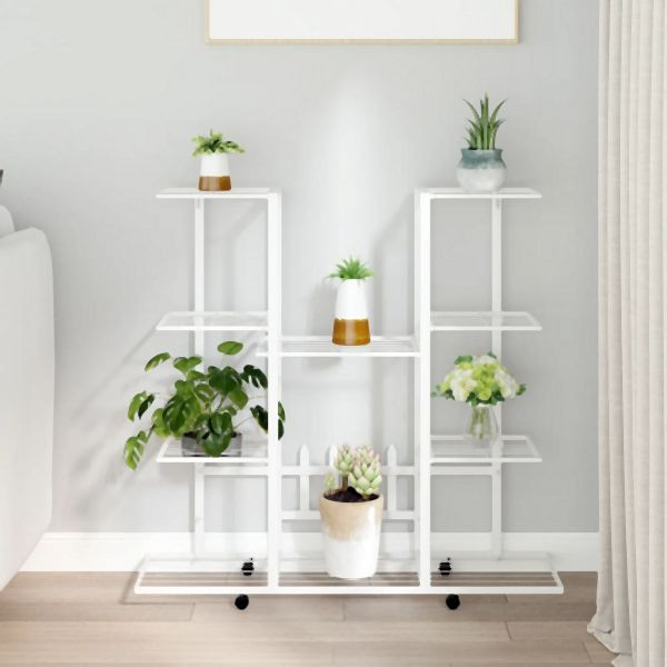vidaXL Blumenständer mit Rollen 94,5x24,5x91,5 cm Weiß Eisen, 343122