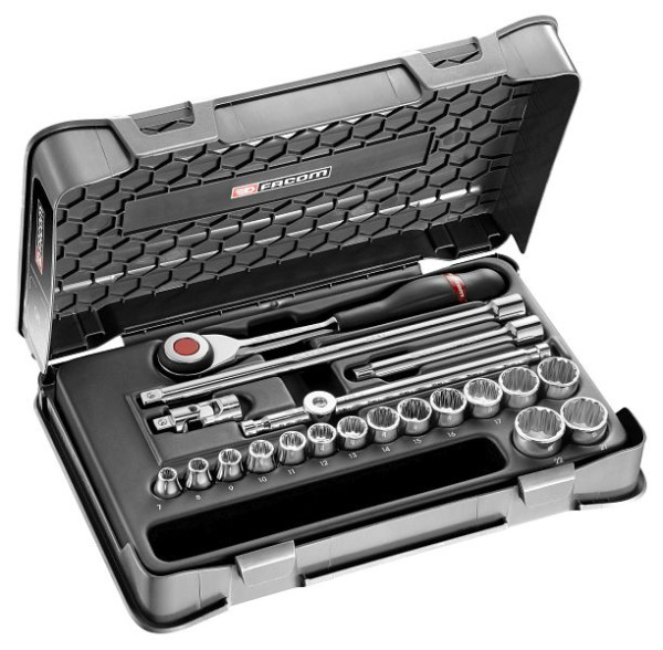 Facom Steckschlüsselsortiment 3/8", 12-Kant, metrisch - 20 Teile - J.360, J.360-3P12