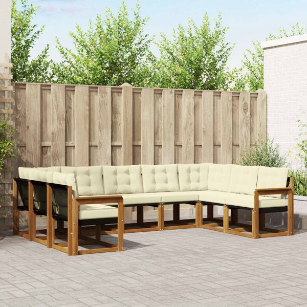 vidaXL Outdoor-Sofagarnitur 9-teilig Natur und Creme Massivholz Akazie, 3369041