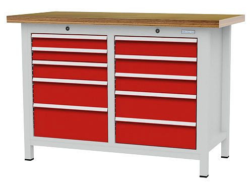 Bedrunka+Hirth Kastenwerkbank, R 18-16, Schubladenanzahl: 10, Maße: 1250 x 600 x 859 mm, Tragkraft Schublade(n): 75 kg, 03T512H60675