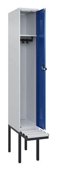 C+P Spind Evolo PLUS, 1 Abteile, 2120x300x815mm, 7035/5010, Haken 3, Drehriegel, Sitzfläche Kunststoff, 0490407-10 S10060